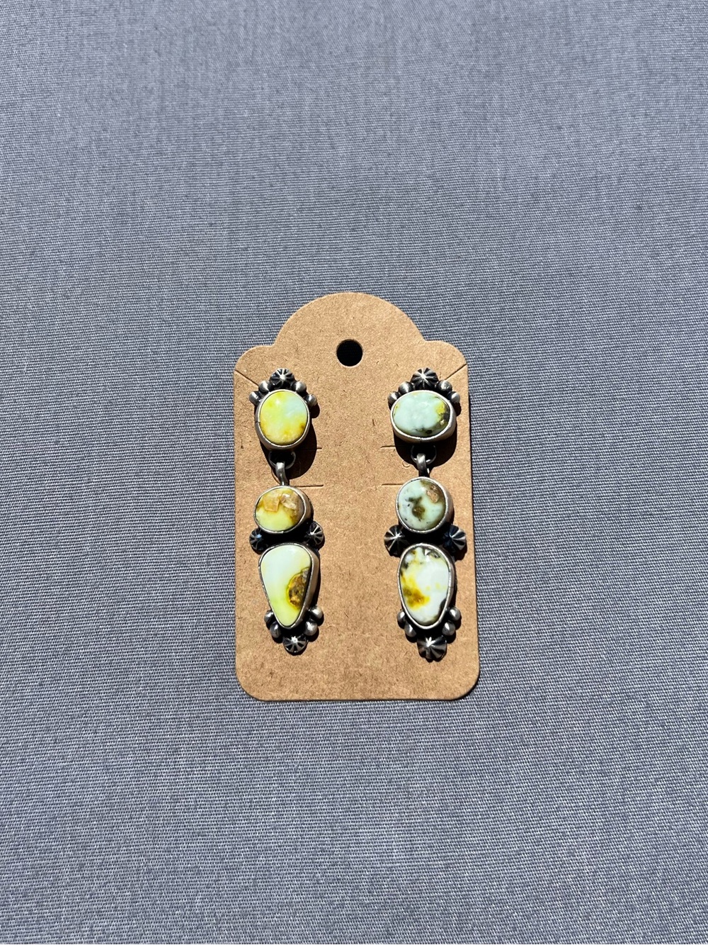 Navajo Handmade Palomino Variscite 3 Stone Drop Earrings - Women Jewelr